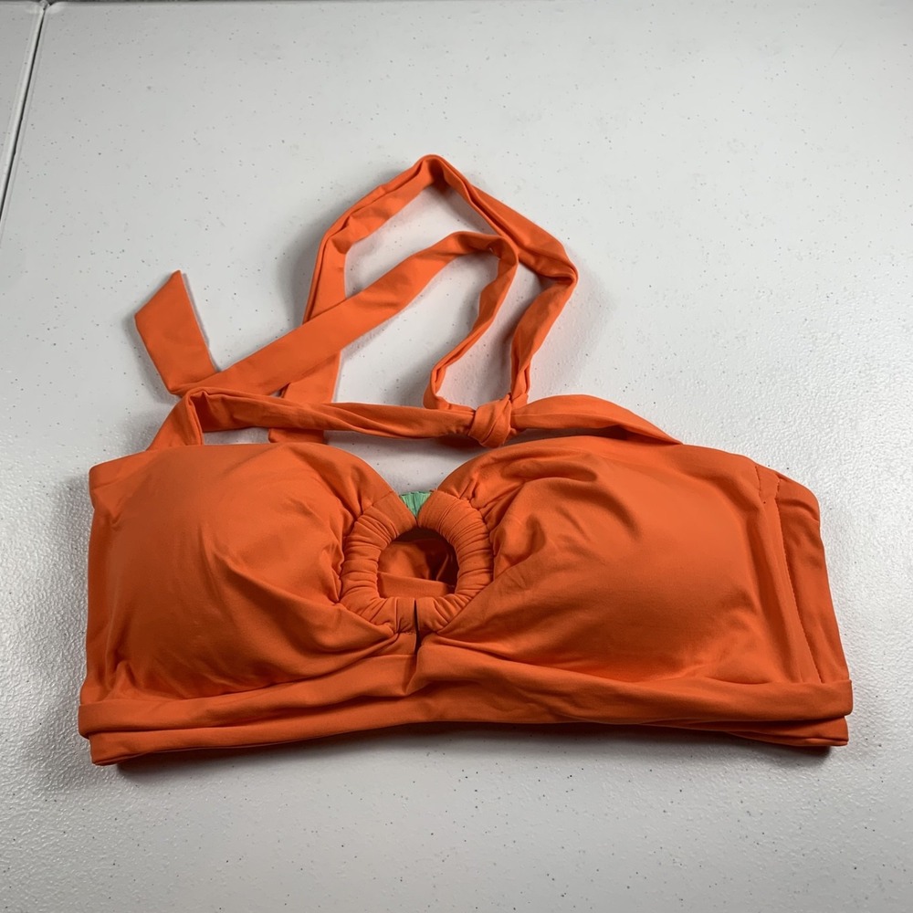Becca Womens Bandeau Bikini Swim Top D-Cup Orange Baja Mar Lined Convertible NWT